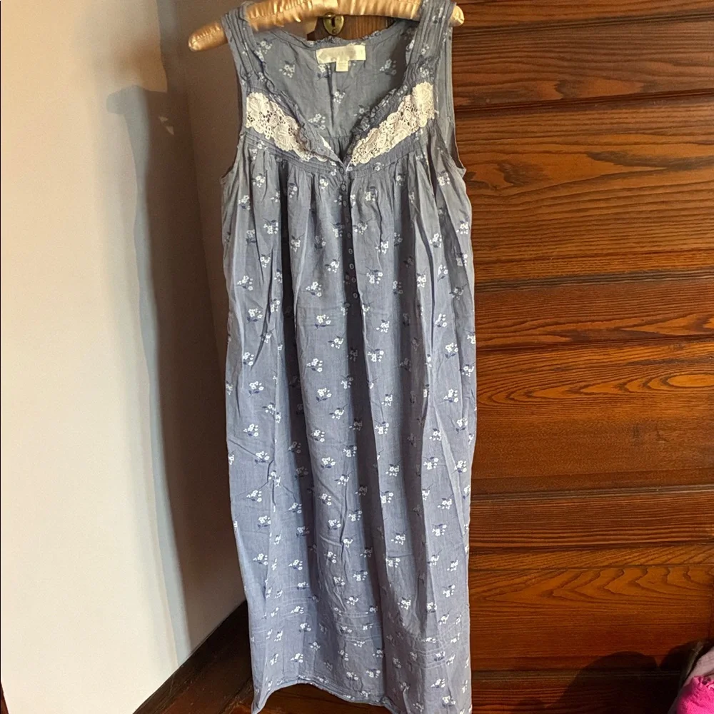 Eileen West Blue Floral Nightdress with White Blossoms